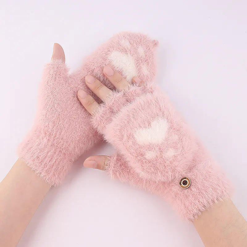 Winter Cat Claw Half-Finger Knitted Gloves for Women