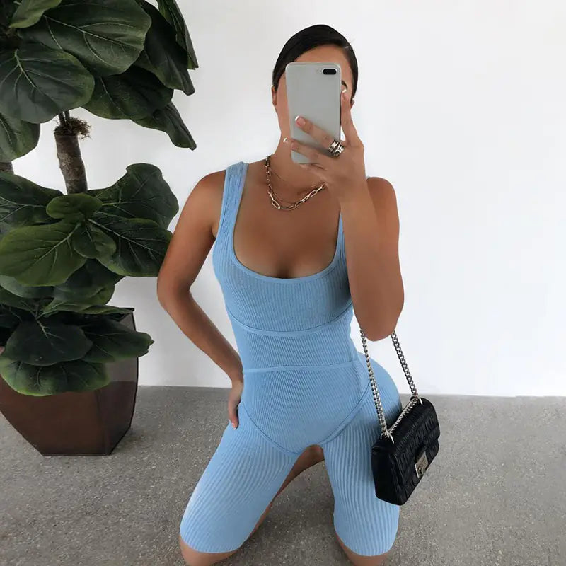 Women's Sleeveless Jumpsuit with Shorts for Fitness