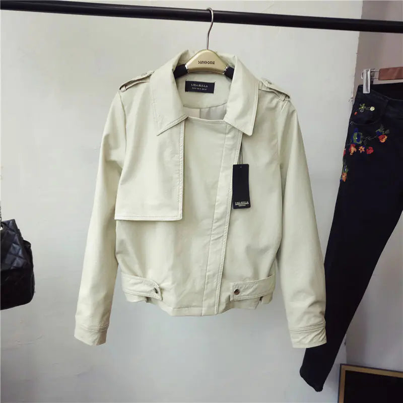 Spring New Slim Fit Short PU Leather Jacket for Women