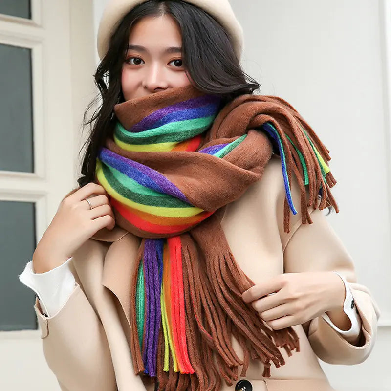 Rainbow Scarf for Women - Versatile Autumn Winter Wrap