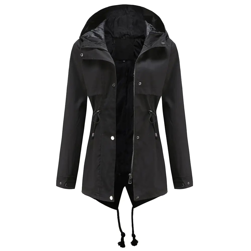 Mid-Length Hooded Windbreaker Jacket for Outdoors