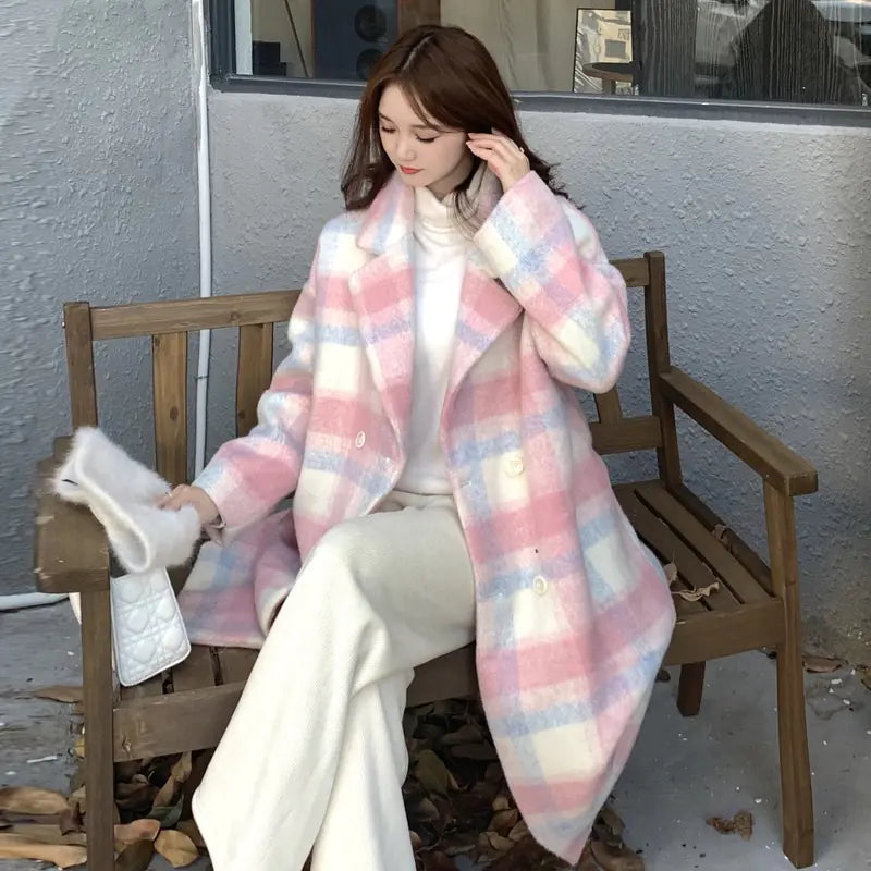 Plaid Wool Coat for Women - Elegant Mid-Length 2023