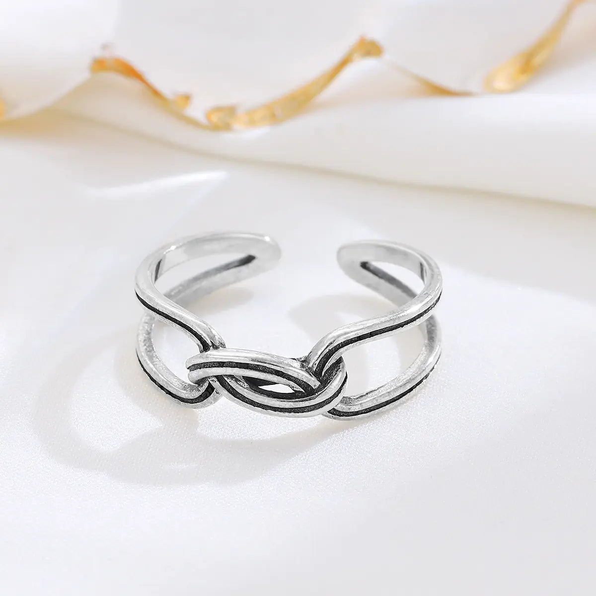 S925 Sterling Silver Vintage Knot Ring – Double-Layer Adjustable Band for Women