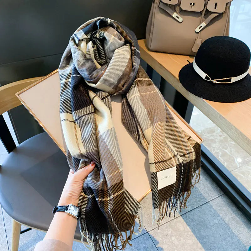 Winter Women’s Plaid Scarf - Thick & Warm Long Shawl