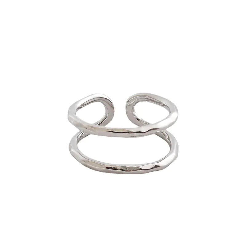 S925 Sterling Silver Double-Layer Geometric Ring – Modern Minimalist Statement for Women