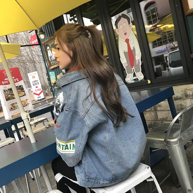 Harajuku Style Vintage Loose Denim Jacket for Women