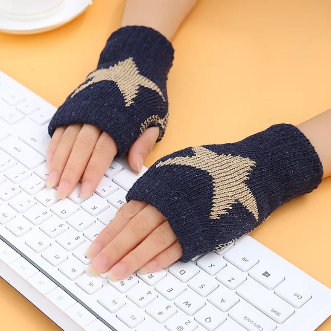 Thickened Knitted Half-finger Star Gloves for Couples