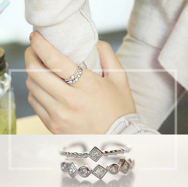 S925 Sterling Silver Double Layer Zircon Ring – Elegant Stacking Ring for Women
