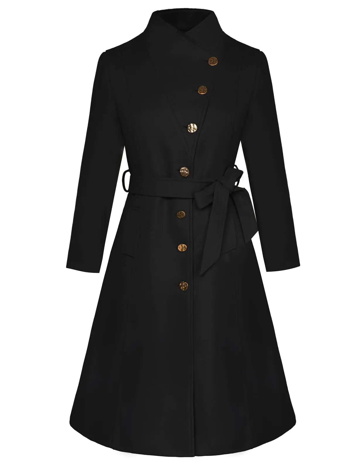 GRACE KARIN Winter Coat for Women 2024 Christmas Fashion Work Casual Notch Lapel Belted Midi Peacoat Fall Outfits Jacket Black XL