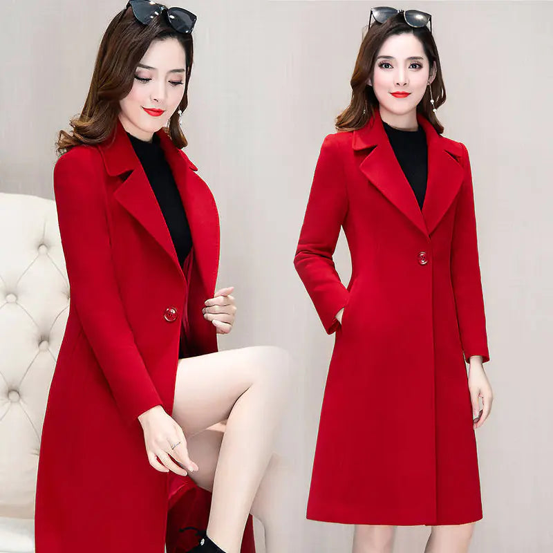 Dragon and Phoenix Wool Coat for Women (Mid-Length)