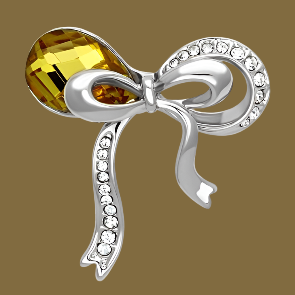 LO2846 – Vintage Topaz Bead Brooch Pin in Imitation Rhodium White Metal
