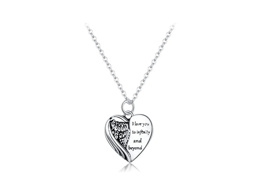 S925 Silver Heart and Wings Necklace for Women