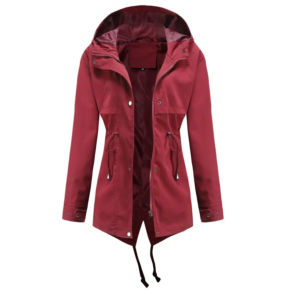 Mid-Length Hooded Windbreaker Jacket for Outdoors
