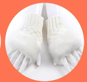 Cute Women's Autumn Winter Half-Finger Gloves with Fur