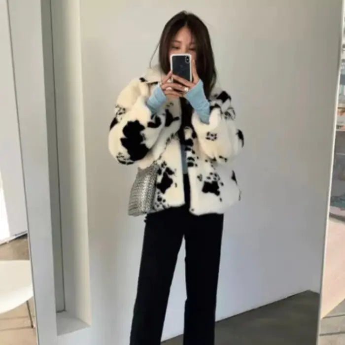Stylish Cow Collar Short Cotton Jacket for Women