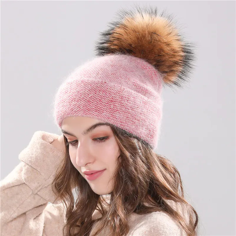 50% Angora Rabbit Wool Knit Hat for Women (Winter)