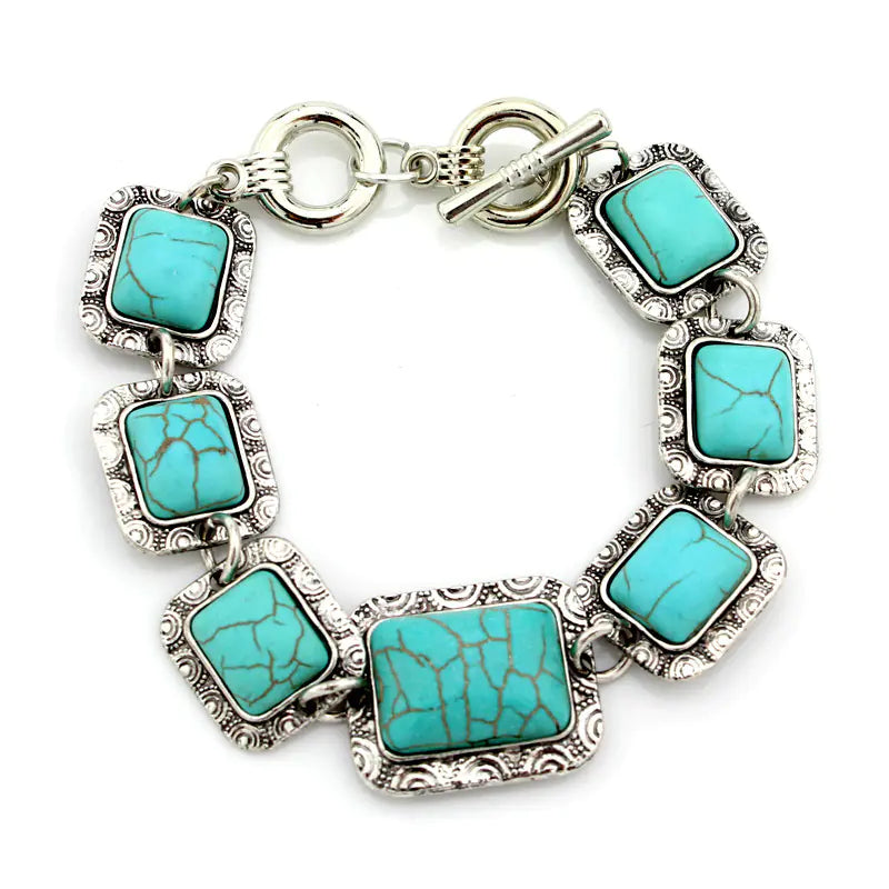 Vintage Turquoise Bracelet with Floral Design