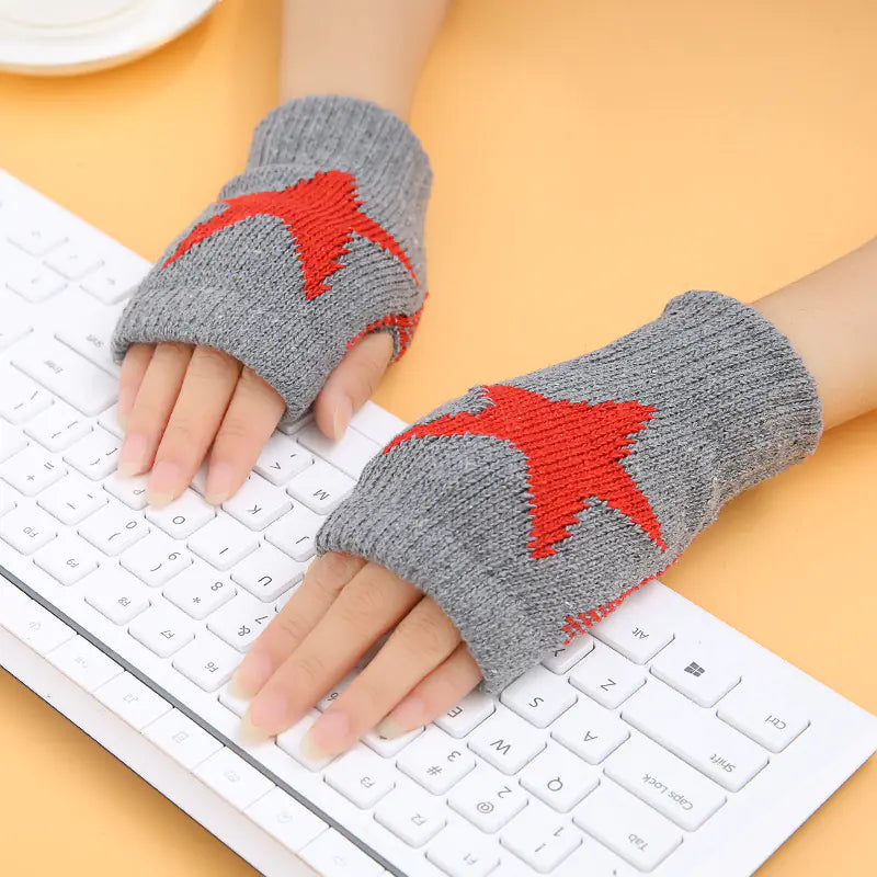 Half-Finger Knit Gloves for Students - Warm Cycling Gear