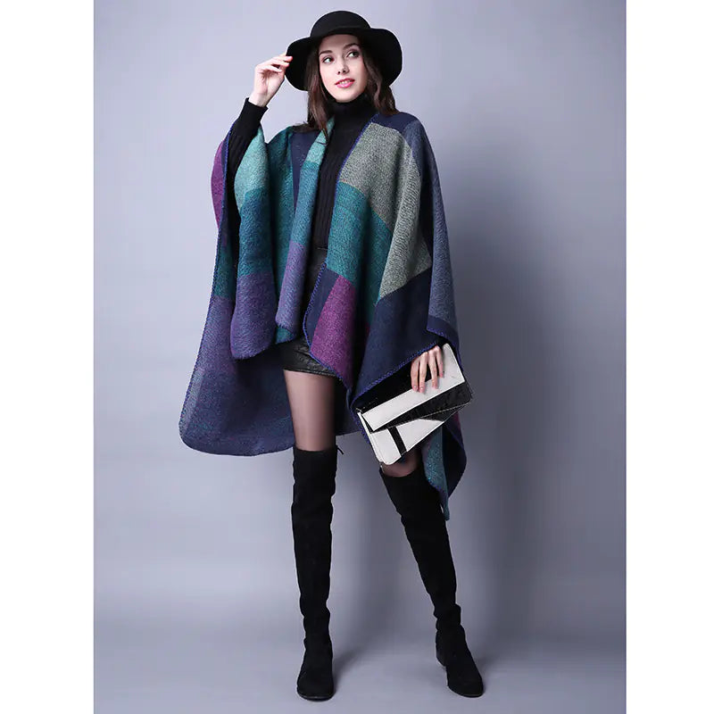 Plaid Scarf Shawl for Women - Thick Ethnic Cape
