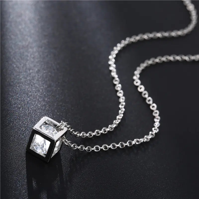 Platinum-Plated Love Cube Pendant Necklace for Women
