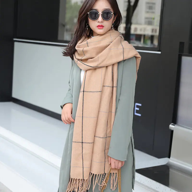 Plaid Scarf for Women - Thick Warm Shawl for Winter