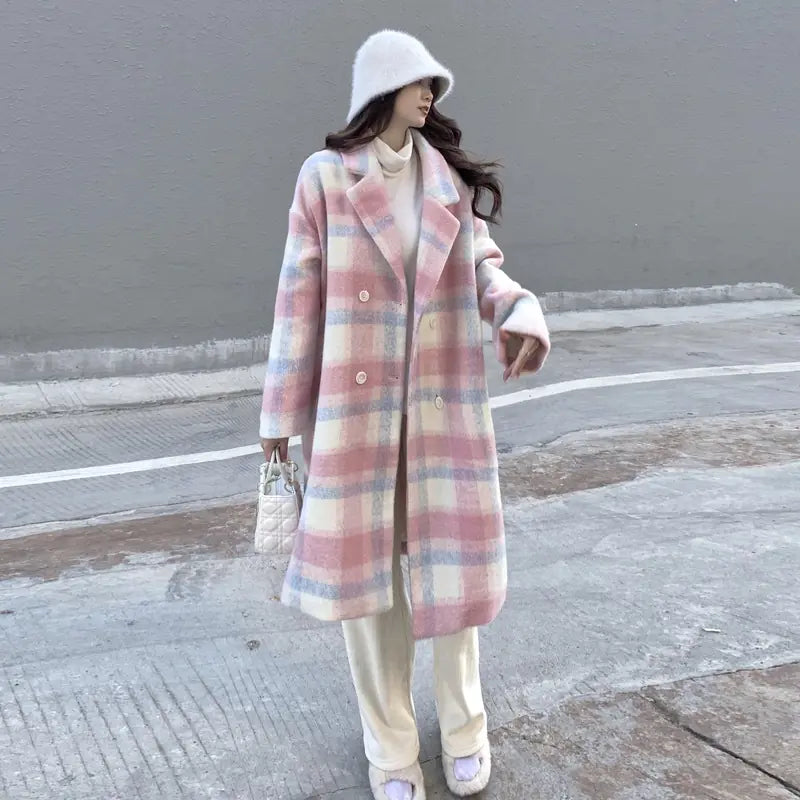 Plaid Wool Coat for Women - Elegant Mid-Length 2023