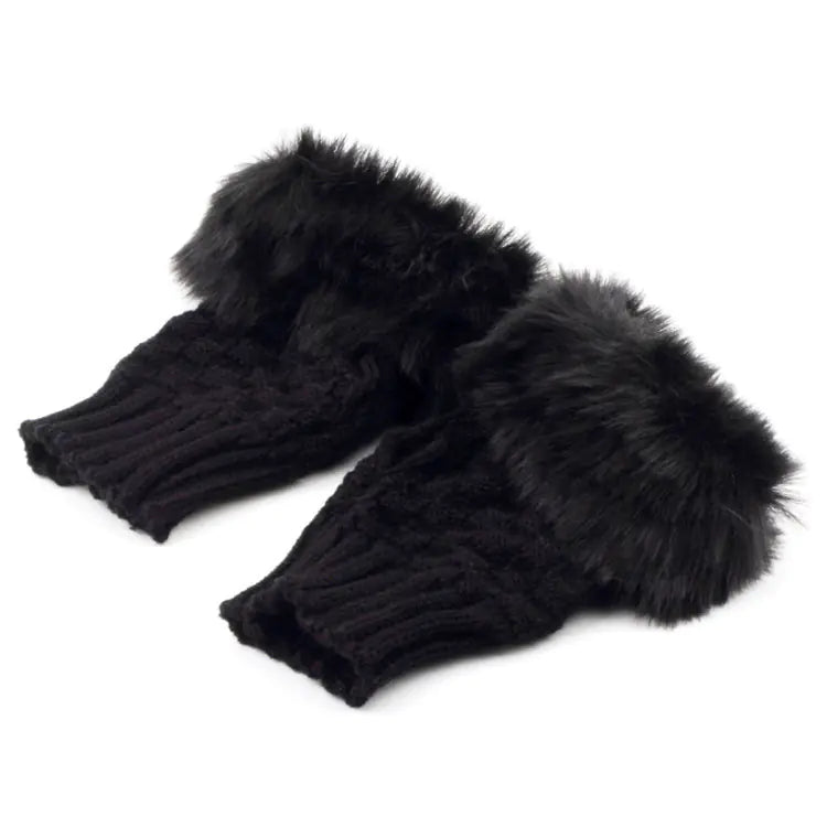 Cute Women's Autumn Winter Half-Finger Gloves with Fur