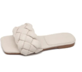 Women's Square Head Flat Woven Sandals and Slippers
