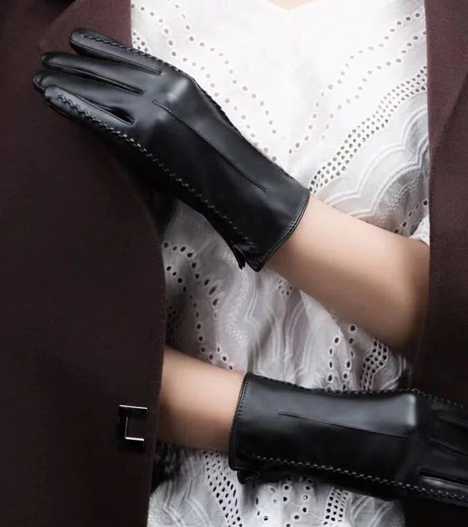 Women's Winter Cute Touchscreen PU Leather Gloves