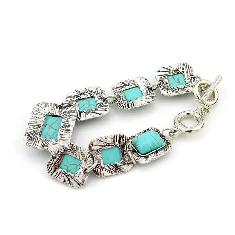 Vintage Turquoise Bracelet with Floral Design