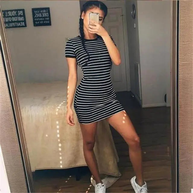 Striped Dress with Short Sleeves