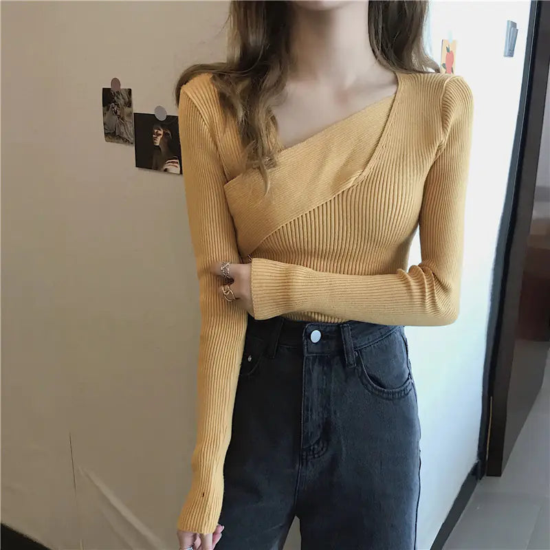 Stylish Cross V-Neck Knit Sweater - 2020 White Top