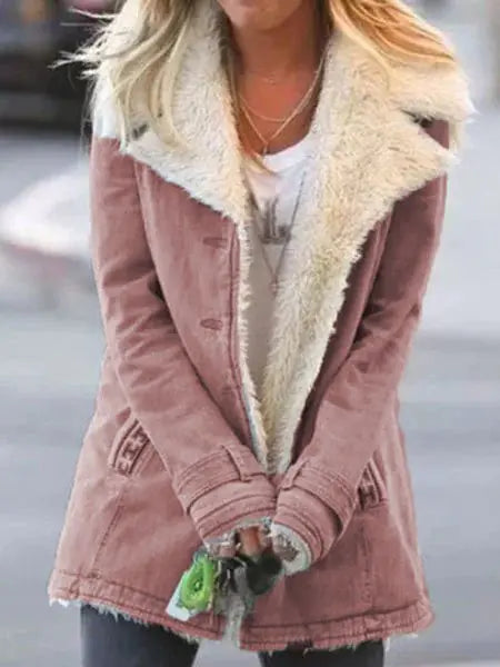 Warm Fleece Lined Long Sleeve Cotton Jacket for Women