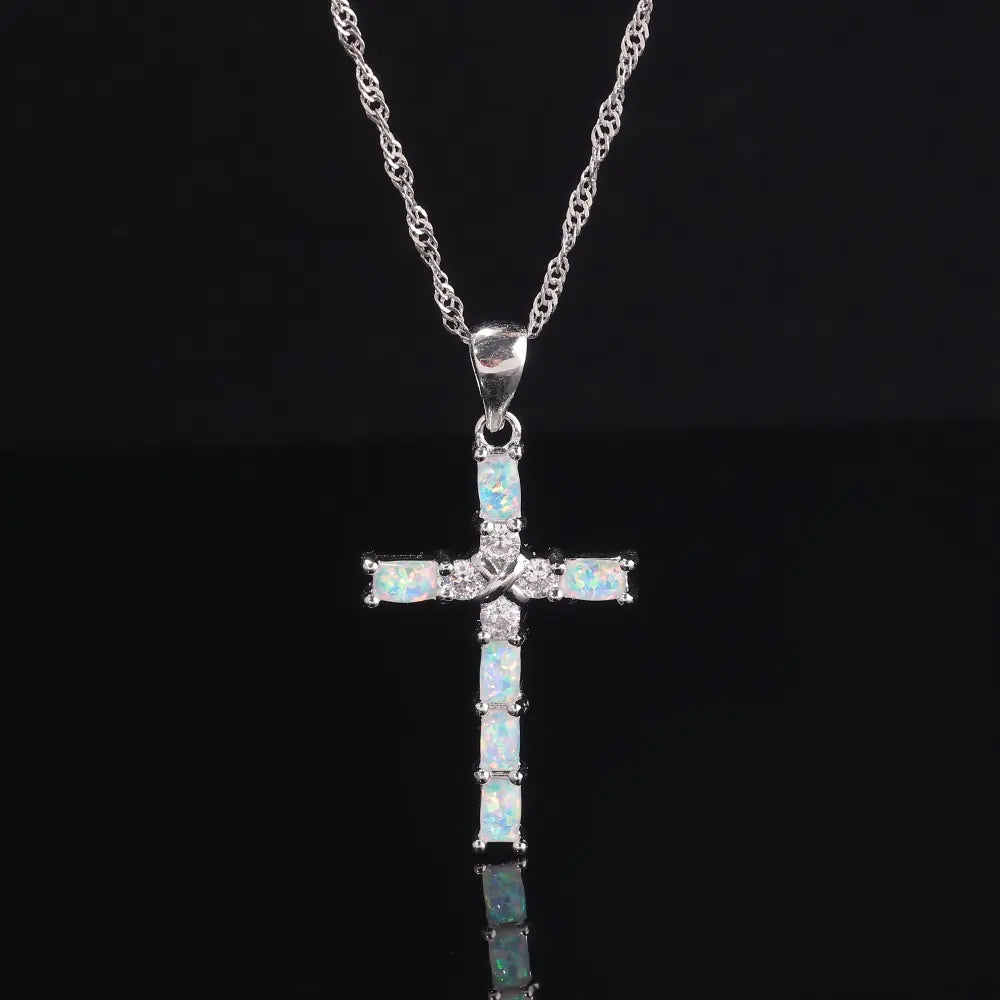 Opal Cross Pendant Necklace for Women