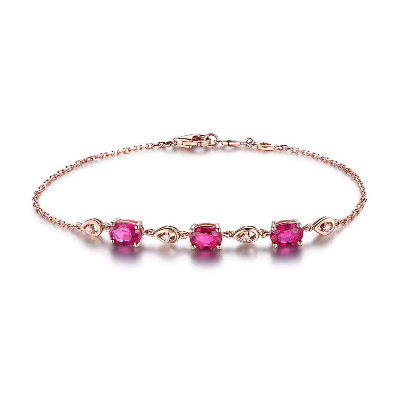 Elegant Imitation Red Tourmaline Gemstone Bracelet – Adjustable Gold-Tone Fashion Jewelry