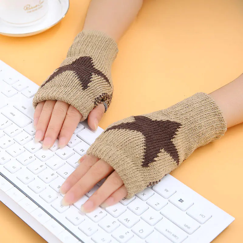 Half-Finger Knit Gloves for Students - Warm Cycling Gear