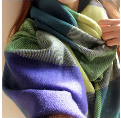 Winter Plaid Scarf for Women - Long Fringe Shawl
