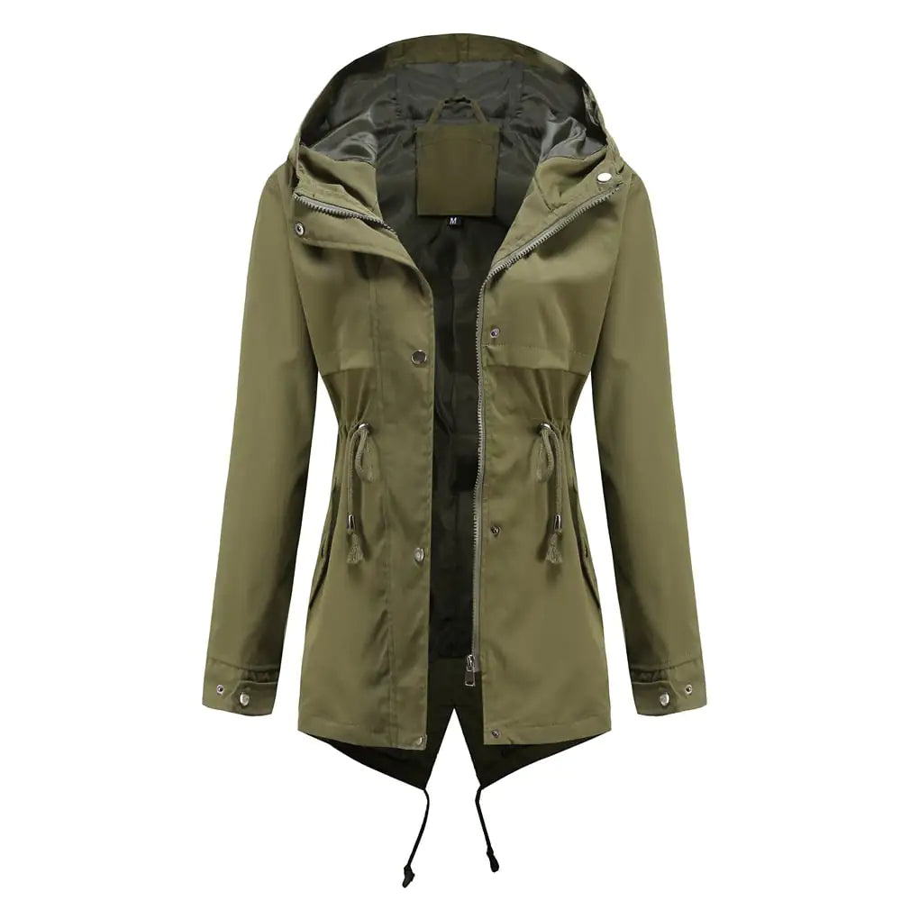Mid-Length Hooded Windbreaker Jacket for Outdoors