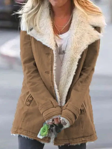 Warm Fleece Lined Long Sleeve Cotton Jacket for Women
