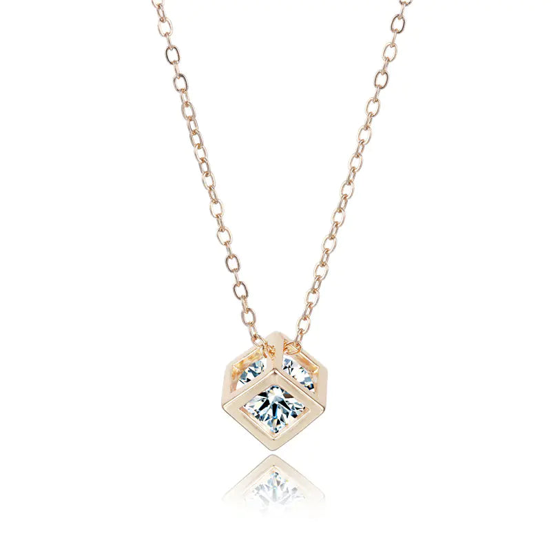 Platinum-Plated Love Cube Pendant Necklace for Women