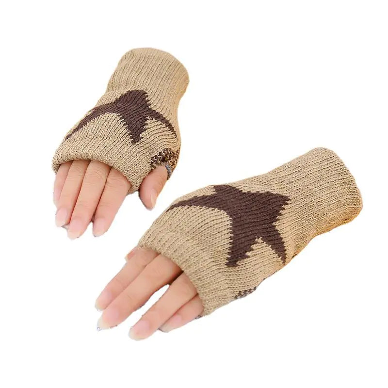 Thickened Knitted Half-finger Star Gloves for Couples