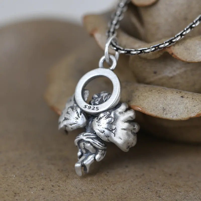 S925 Silver Vintage Angel Pendant Necklace for Women