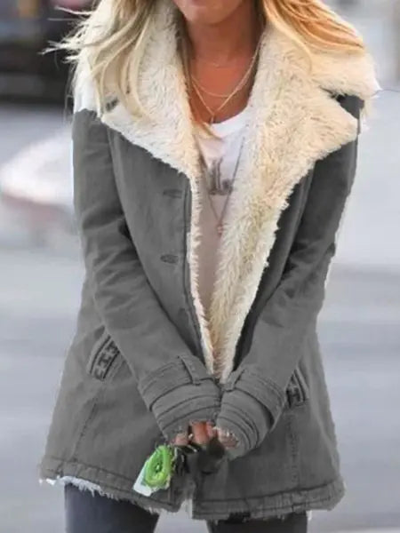 Warm Fleece Lined Long Sleeve Cotton Jacket for Women