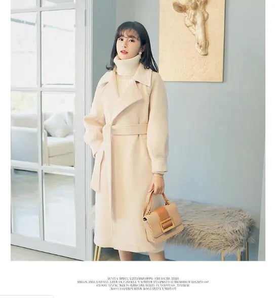 Women's Thick Wool Blend Trench Coat - Mid-Length