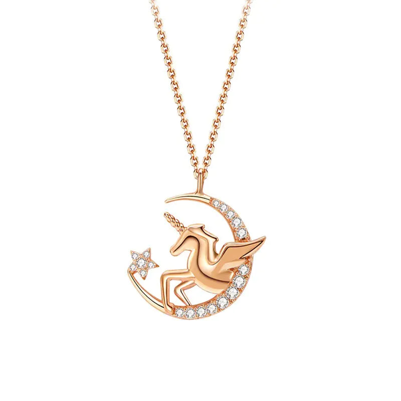 Unicorn Tears Star Moon Necklace for Women, Minimalist