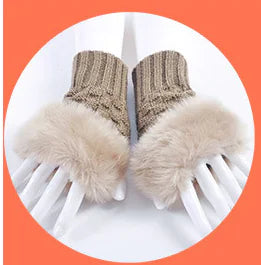 Cute Women's Autumn Winter Half-Finger Gloves with Fur