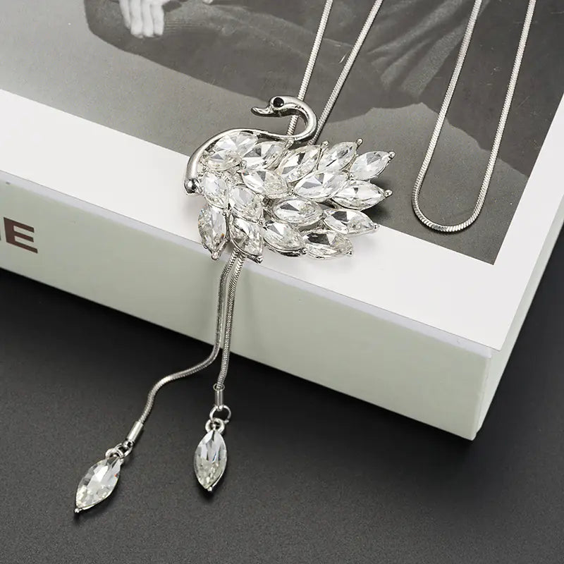 Swan Sweater Chain with Waterdrop Zircon Pendant