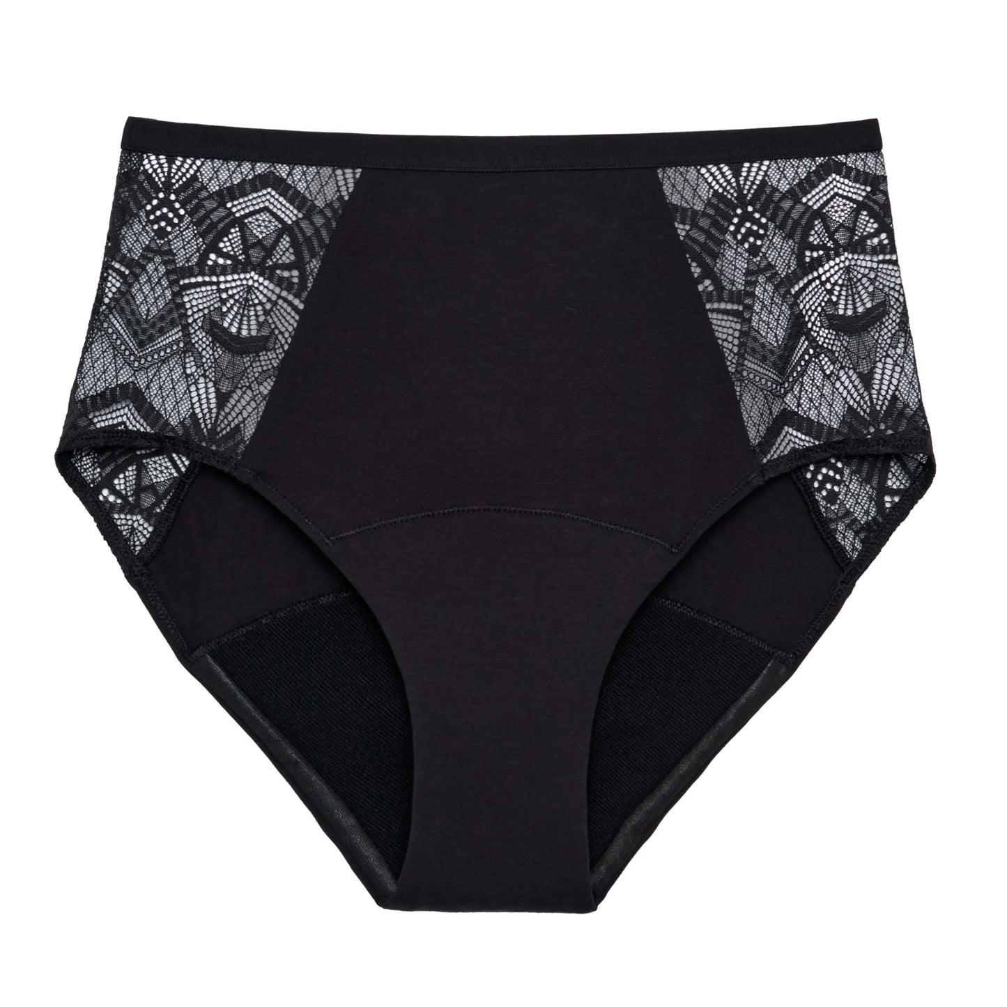 THINX Ultra-Soft Period Underwear Hi-Waist Leakproof Underwear for Women Holds Up to 12 Regular Tampons FSA HSA Approved Period Panties Reusable Comfortable & Flexible Black with Lace 3X