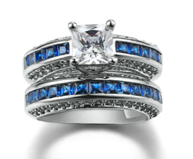 Stylish Square Zirconia Women's Ring Set in Platinum