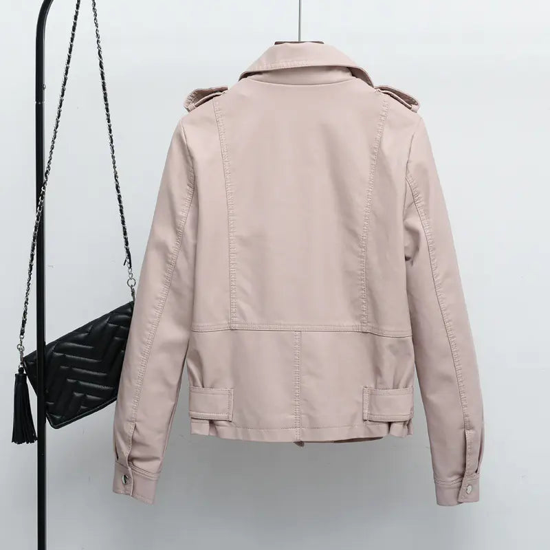 Spring New Slim Fit Short PU Leather Jacket for Women